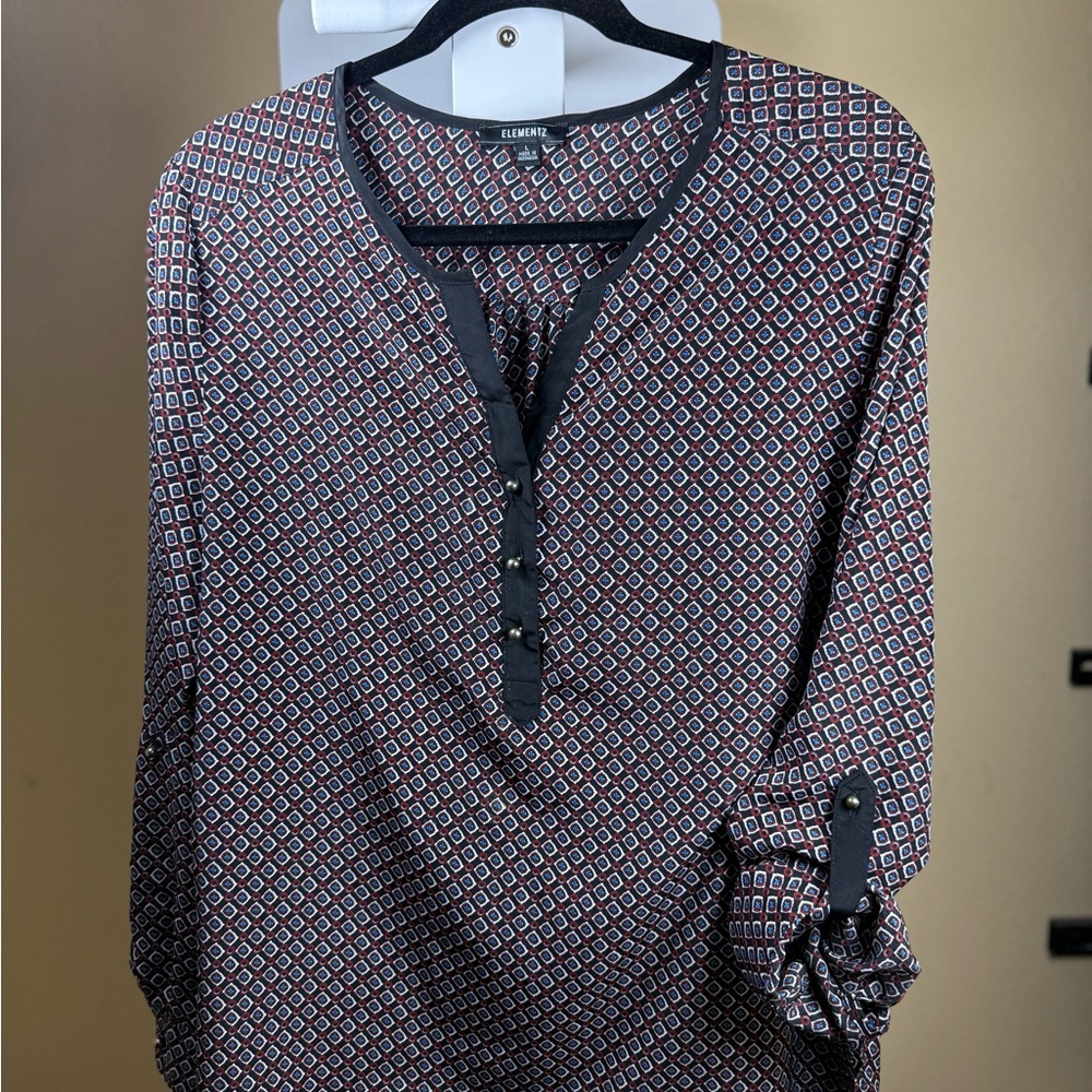 Elementz Geometric Print Blouse - Black and Red